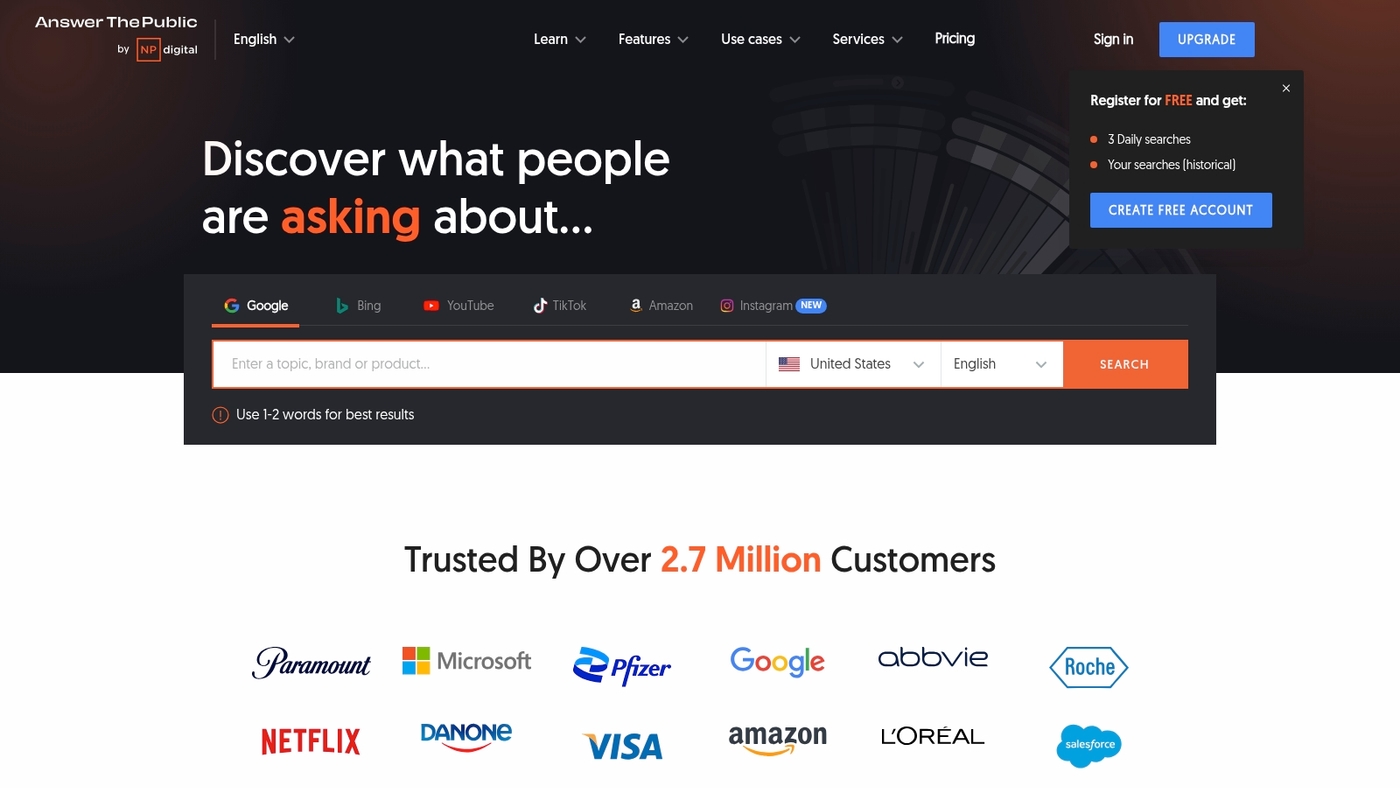 Screenshot of www.answerthepublic.com